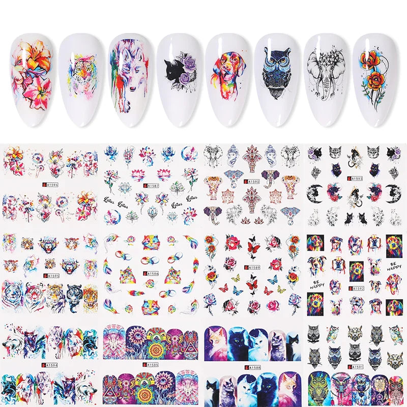 12 Designs Nail Stickers Set Mixed Floral Geometric