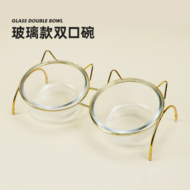 New Non-Slip Glass Double Cat Dog Pet Bowl