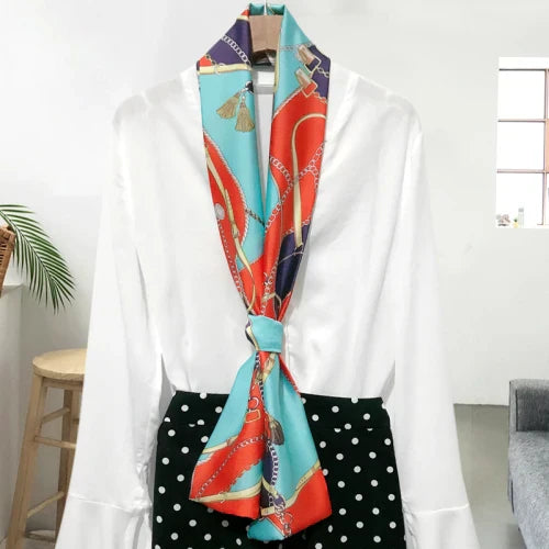 Choice Long Small Women Silk Scarf Tie Decorated