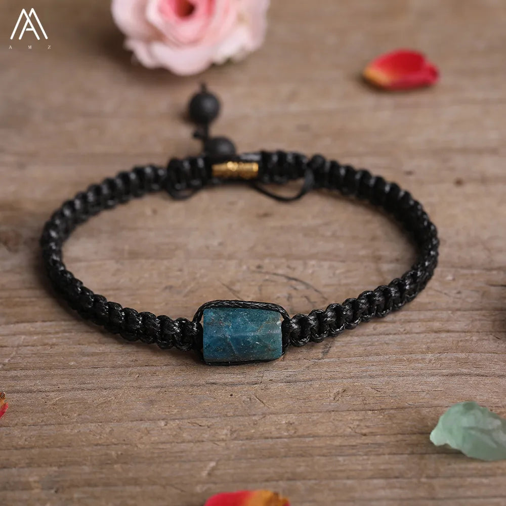 Natural Black Tourmaline Single Beads Woven Adjustable Bracelet