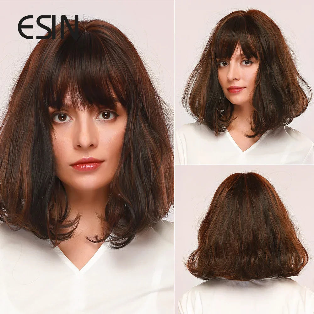ESIN Synthetic Black Brown Medium Long Loose Body