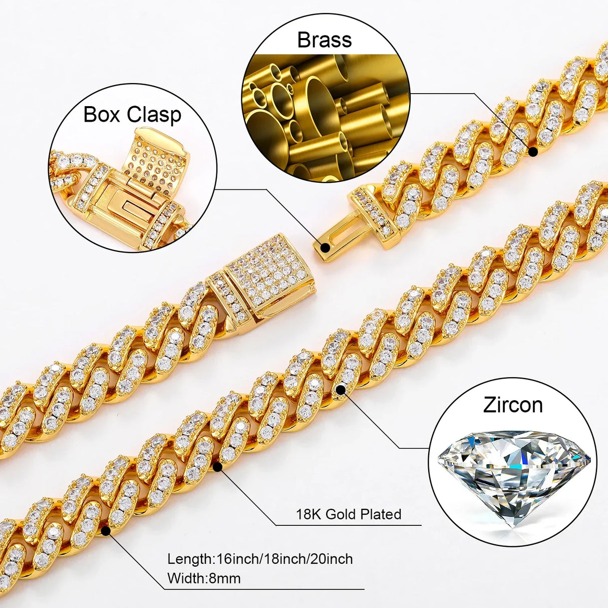 6mm 8mm Width Fashion Miami Cuban Chain Necklace