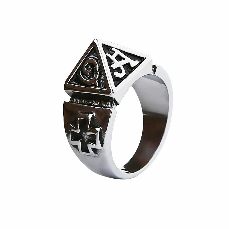 Punk Retro Self Defense Pyramid Ring Titanium Steel