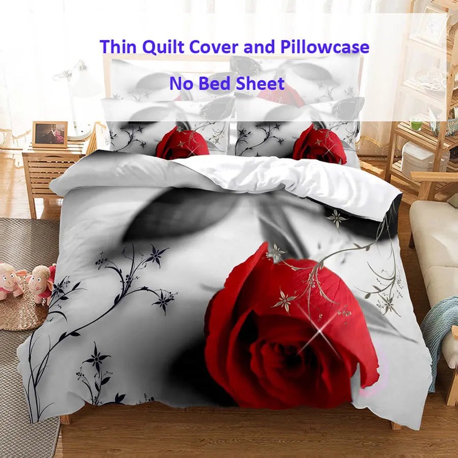 Red Rose Bedding Set Quilt Duvet Cover Comforter