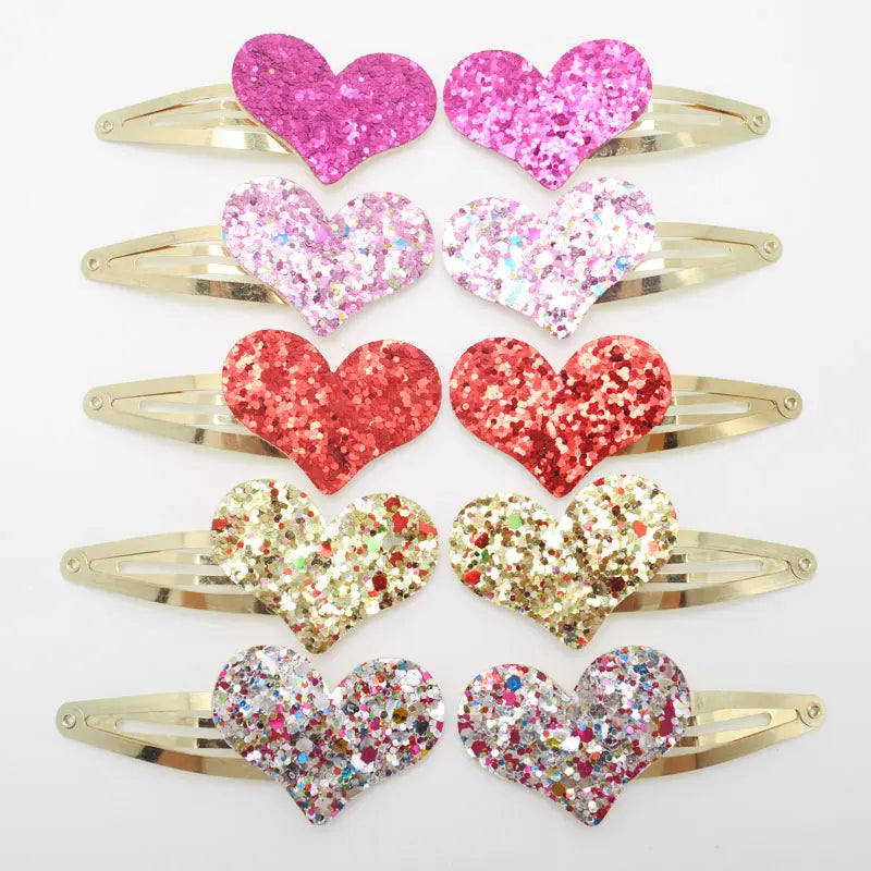 10pcs/lot Small Size Girls Hairclips Glitter Heart Birthday