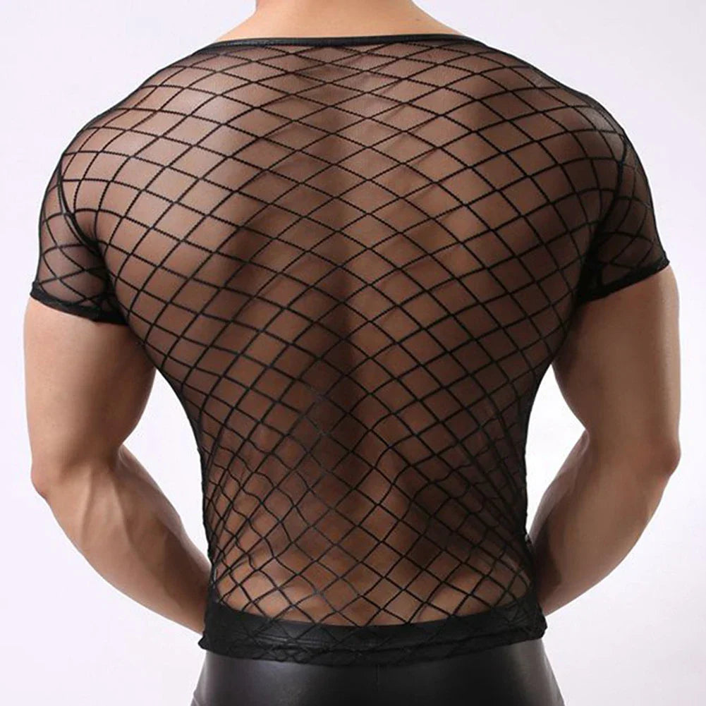 Night Club Sexy Men Short Sleeve Mesh TShirt