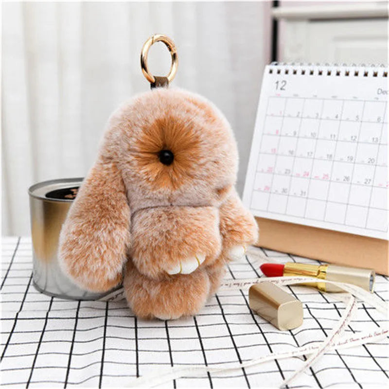 Cute Plush Bunny Keychain Women Fur Pom Pom