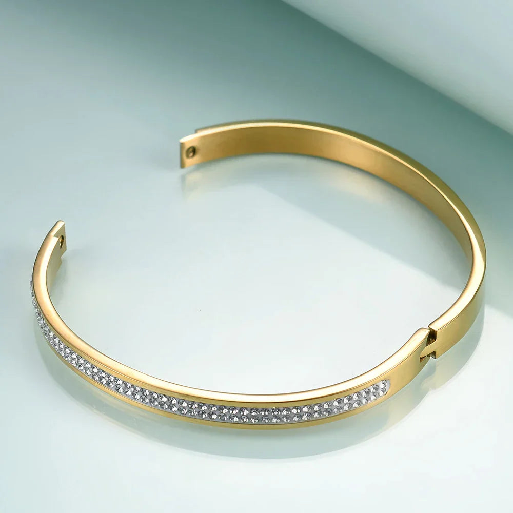Two Row crystal rhinestone pave stainless steel Open