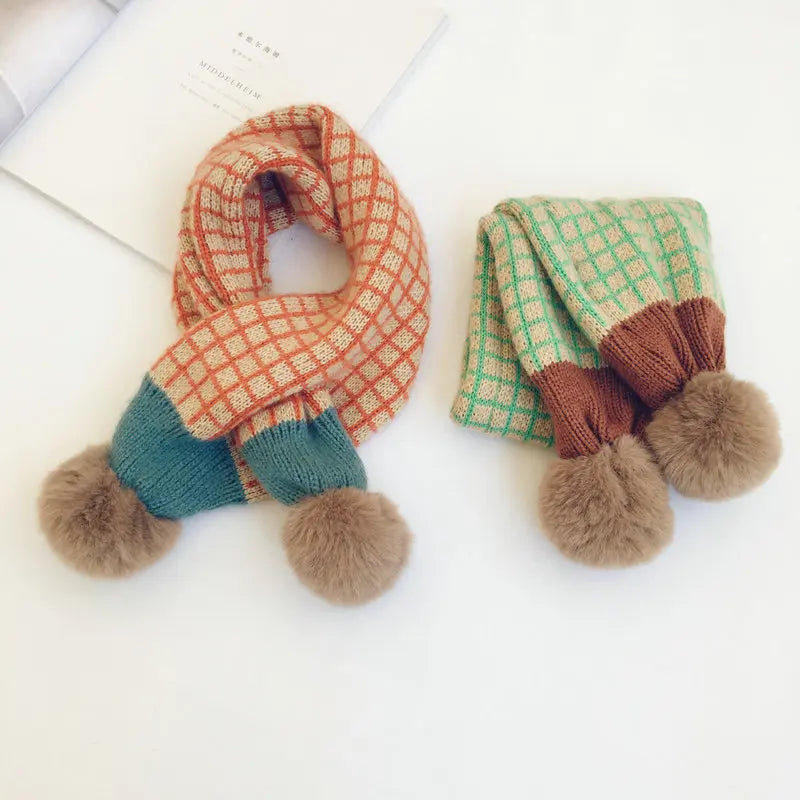 New Winter Children Plaid Knitted Scarves Korean Style