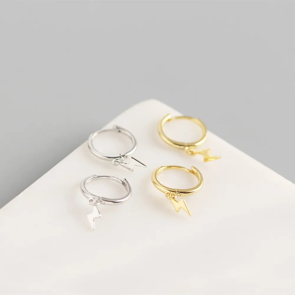 CCFJOYAS 925 Sterling Silver Lightning/Awl/Animal Pendant Hoop Earrings