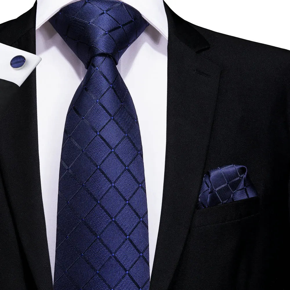 HiTie Navy Plaid For Men Silk Woven Ties