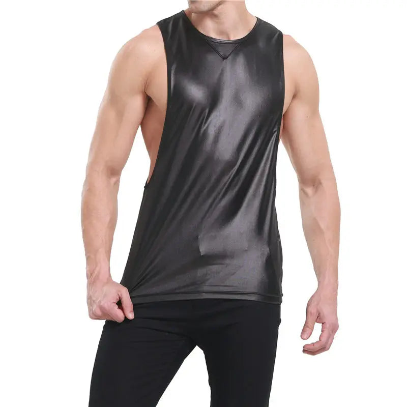Sexy Mens Tank Tops Sleeveless Undershirts Faux Leather