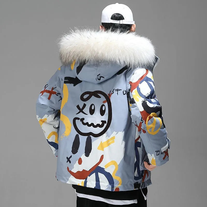 Hipster Winter Down Jacket Men Cartoon Little Devil