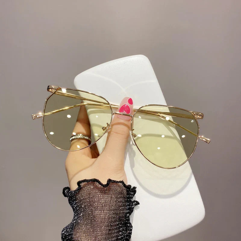 Fashion Oversized Pilot Metal Green Sunglasses Women 2021