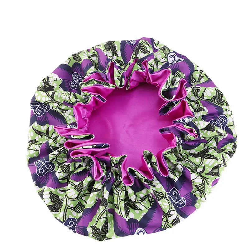 Women's Satin African Pattern Sleeping Hat Elastic Band