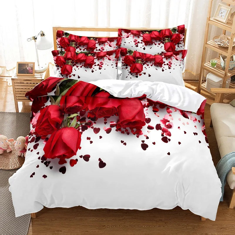 Red Rose Bedding Set Quilt Duvet Cover Comforter