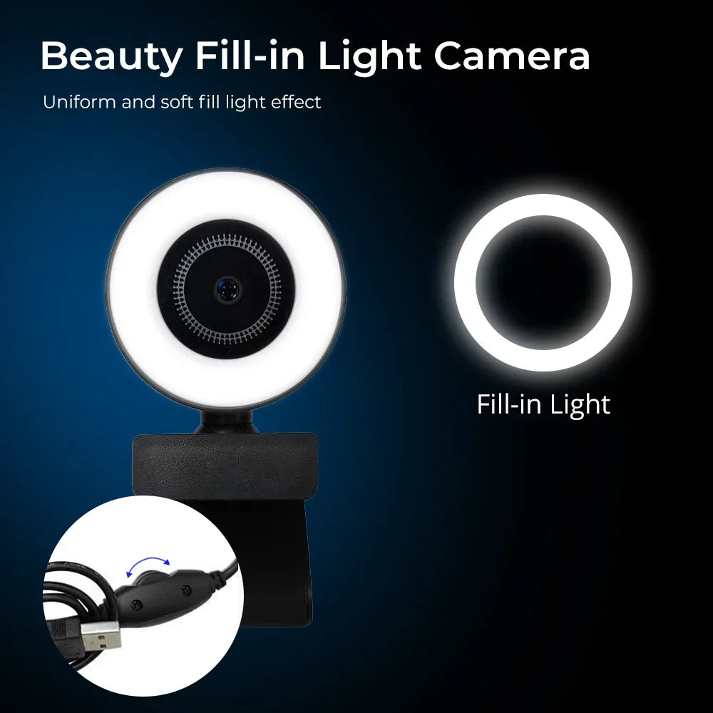 Webcam 1080P mini camera Fill Light Webcam with