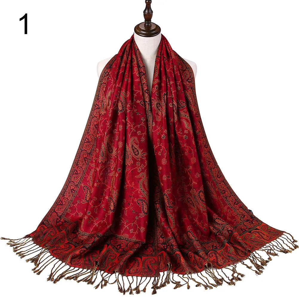 Pashmina Silk Scarf Shawl Wrap Paisley Jacquard Flowers