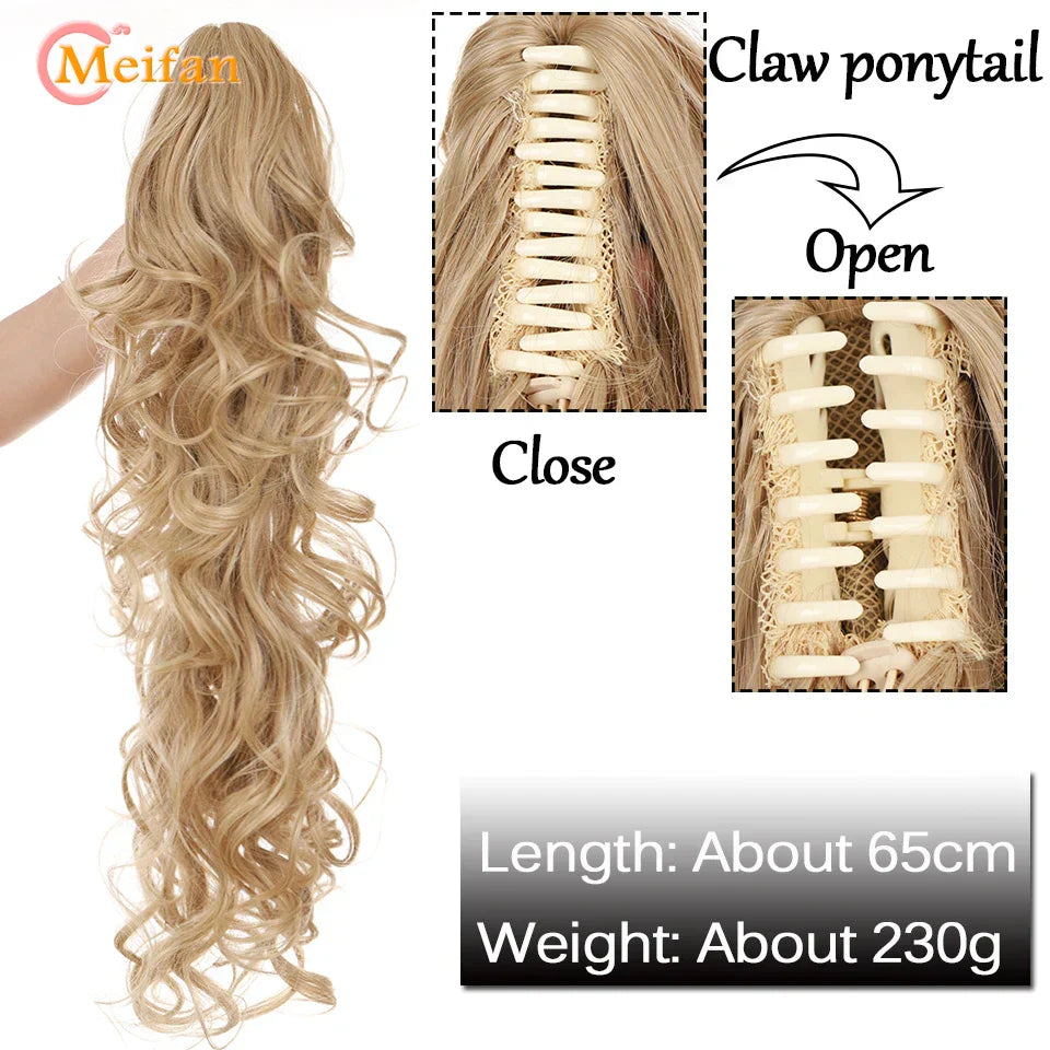 MEIFAN Long Synthetic Wavy Clip in Hair Ponytail