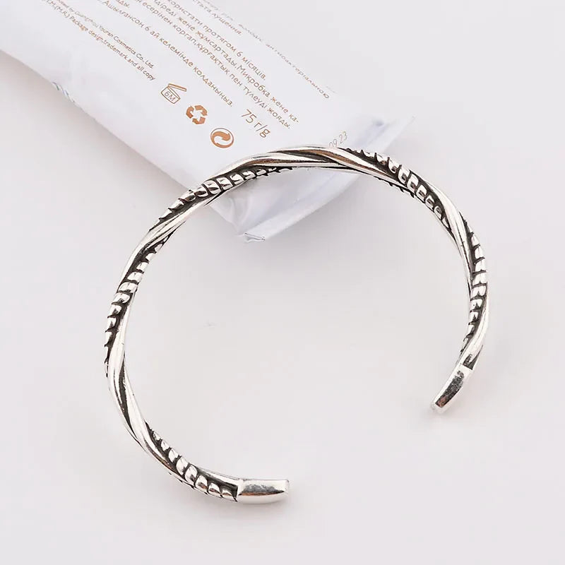 ANENJERY Silver Color Woven Twist Bracelet Bangle For