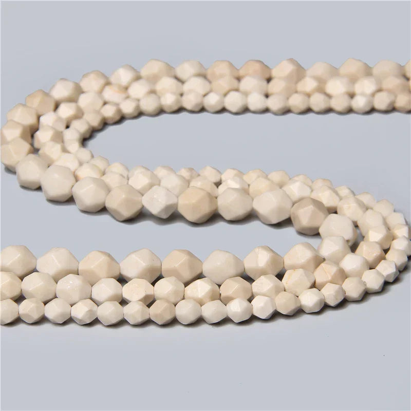 Natural Beige Color Stone Faceted Stone Jaspers Spacers