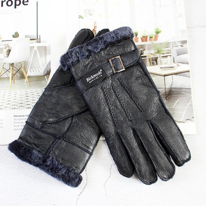 Sheepskin Fur Gloves Men's Thick Winter Warm Large