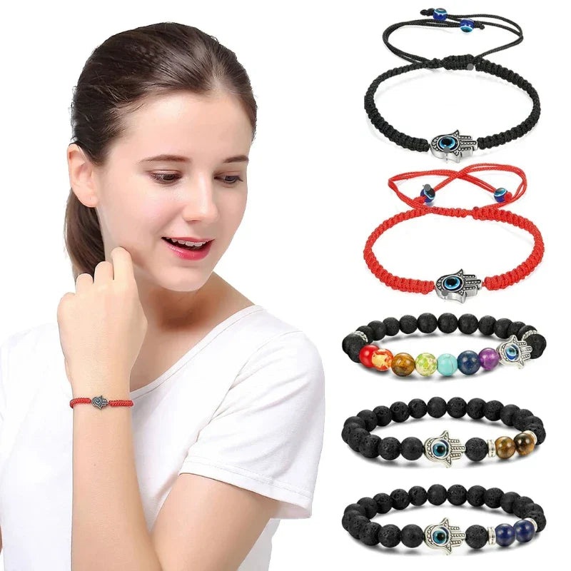 6/9 Pcs Evil Eye String Bracelets Hamsa Hand