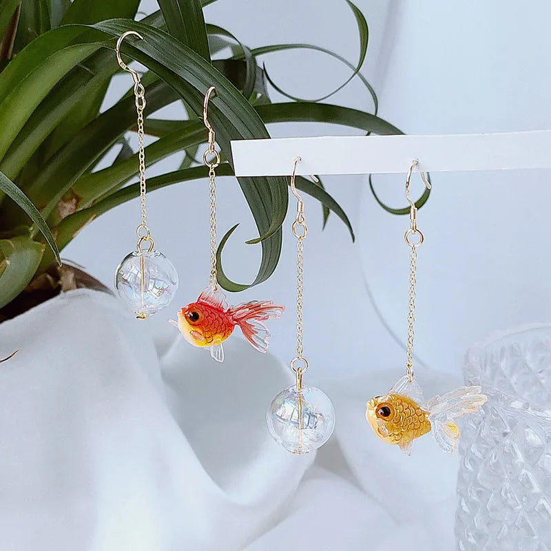 Original Golden Fish Dangle Earrings For Women Creative