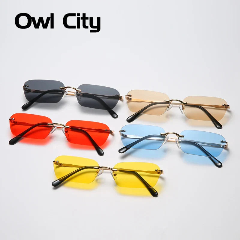 Small Rectangle Rimless Sunglasses Women Square Vintage Sun