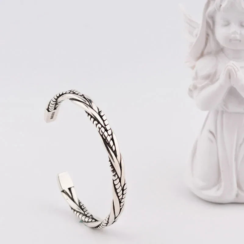 ANENJERY Silver Color Woven Twist Bracelet Bangle For