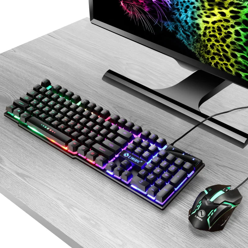 USB Wired Gaming Keyboard Mouse Combos PC Rainbow