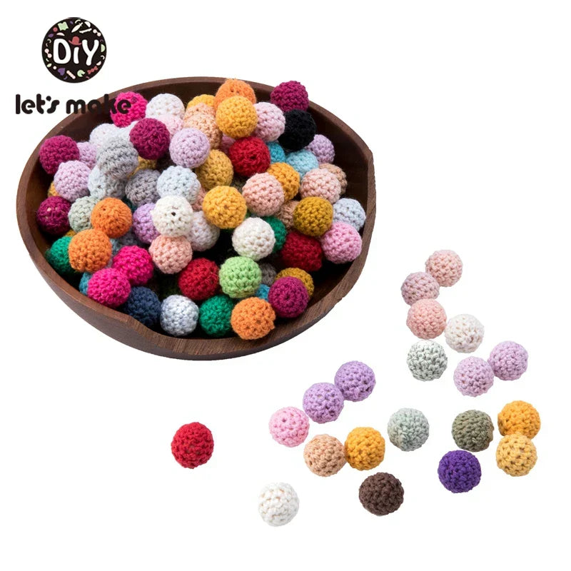 Let's Make 100Pcs Crochet Beaded Wood Teether 16mm