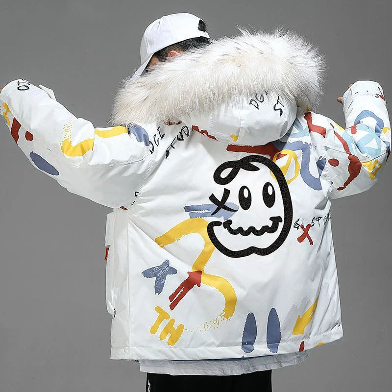 Hipster Winter Down Jacket Men Cartoon Little Devil