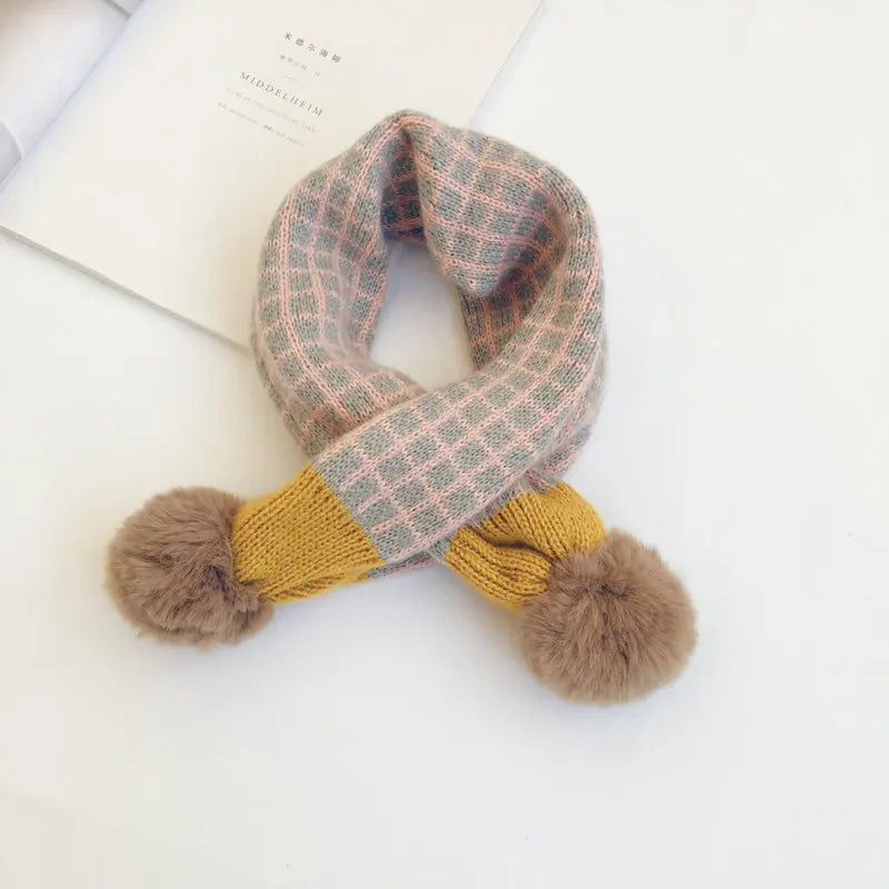 New Winter Children Plaid Knitted Scarves Korean Style
