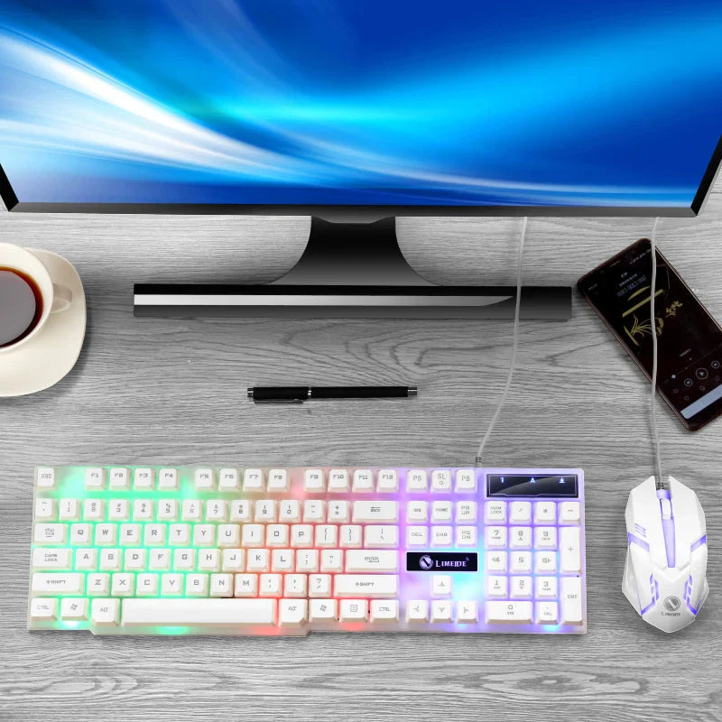 USB Wired Gaming Keyboard Mouse Combos PC Rainbow