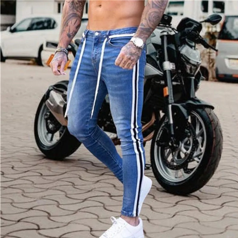 Stripes for Jeans Bike Skinny Jeans Men Stretch
