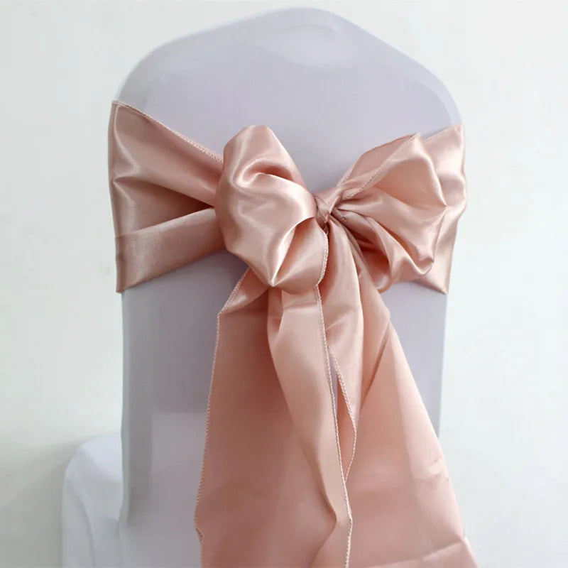 25pcs Rose Gold Satin Chair Bow Sashes Wedding
