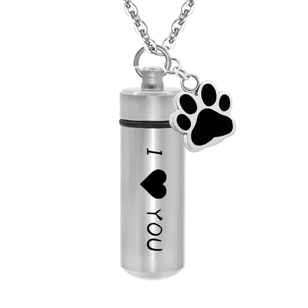 Lovely Pet Paw Cylinder Cremation Pendant Jewelry Ashes