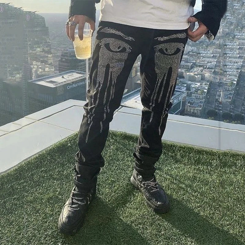 New Man Stretchy Jeans Black Skinny Hot Drill