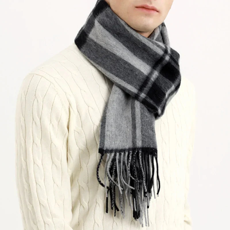 Cashmere Scarf Men Winter Strip Solid Plaid Wool