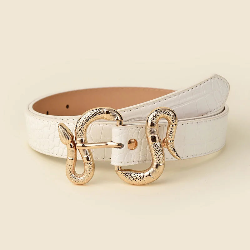 Fashion Women's PU Imitation Crocodile Leather Belt Metal