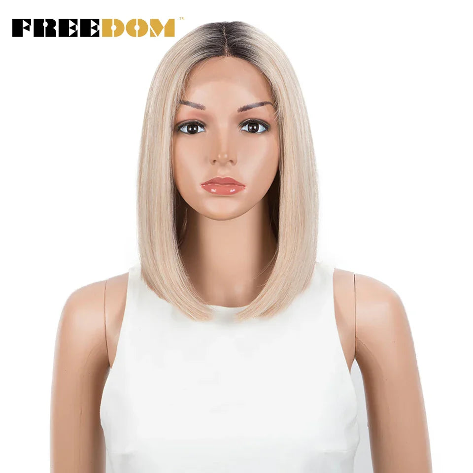 FREEDOM Straight Synthetic Lace Wigs Short Bob Ombre