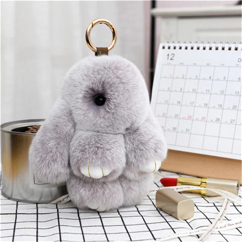 Cute Plush Bunny Keychain Women Fur Pom Pom