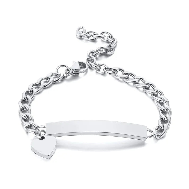 Personalize Baby Name Bracelet Figaro Chain Smooth Bangle