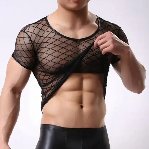 Night Club Sexy Men Short Sleeve Mesh TShirt