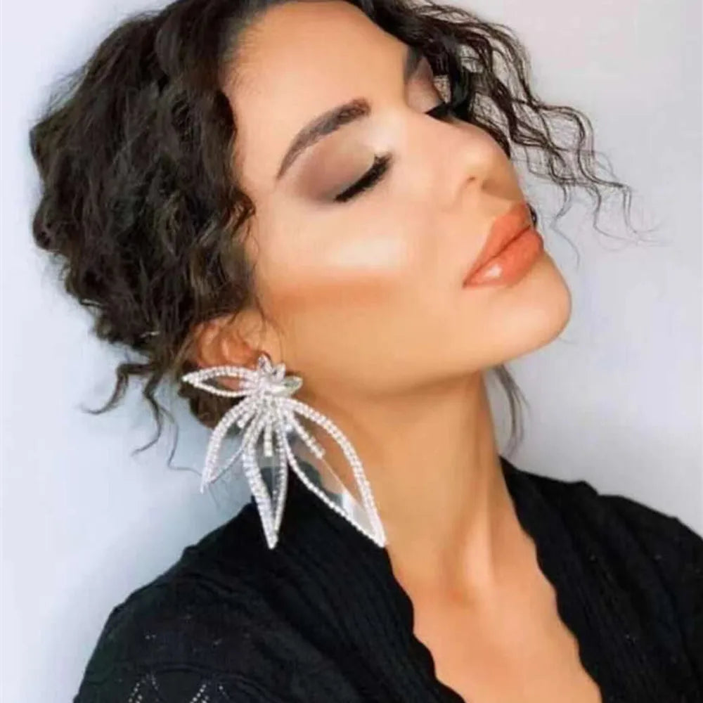 2021 Exaggerated Crystal Geometric Flower Stud Earrings Wedding