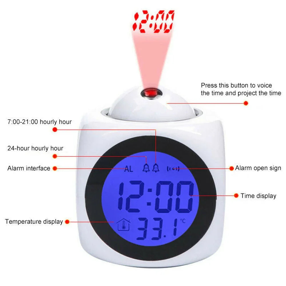 Digital Alarm Clock LCD Creative Projector Weather Temperature