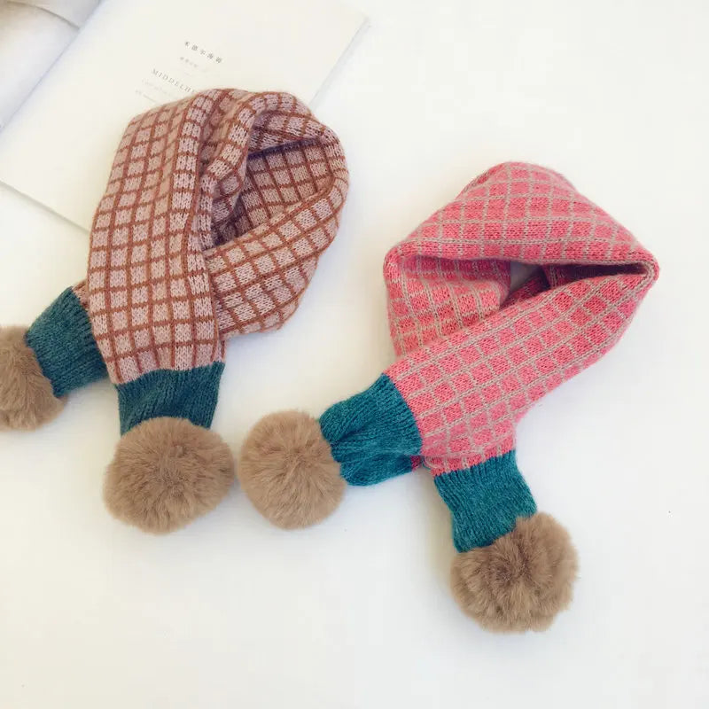 New Winter Children Plaid Knitted Scarves Korean Style