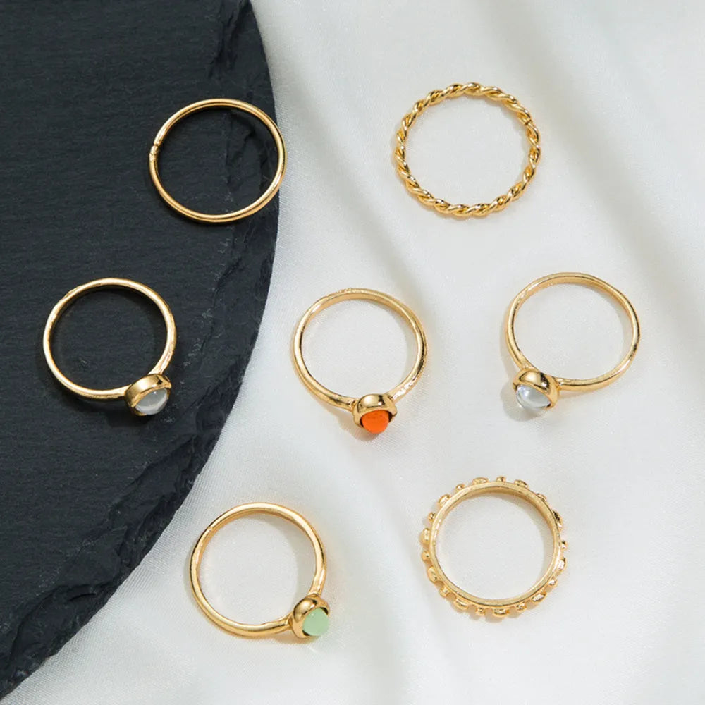 Korean Colorful Stone Rings Set for Women Girls