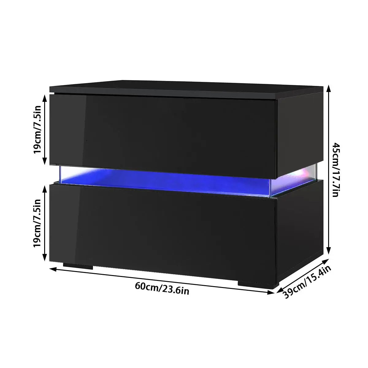 Modern Luxury LED Light Nightstand w/2 Drawers Organizer